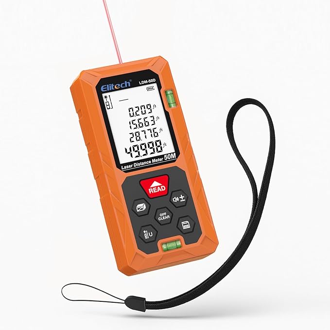 Elitech Laser Measuring Tool 165ft with Mute, Ft/in/M Switching for Home Renovation & DIY