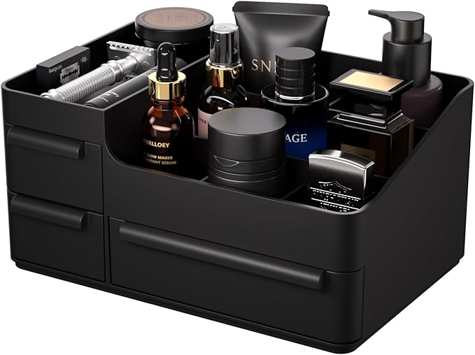 Cologne Organizer for Men with 3 Drawers - Mens Vanity Organizer, Perfume Stand & Cologne Shelf - Bathroom Countertop Storage for Shaving Kit, Skincare - Dresser Organizer, Gifts for Men