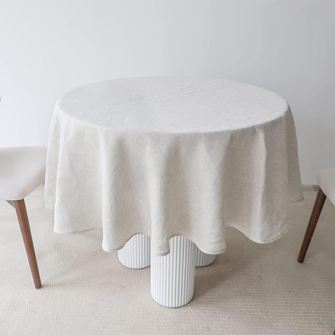 Simple&Opulence Textured Tablecloth 100% Linen Table Cloth, Kitchen Dinning Tabletop Decoration, for Outdoor and Indoor Use (Round Linen, 60")