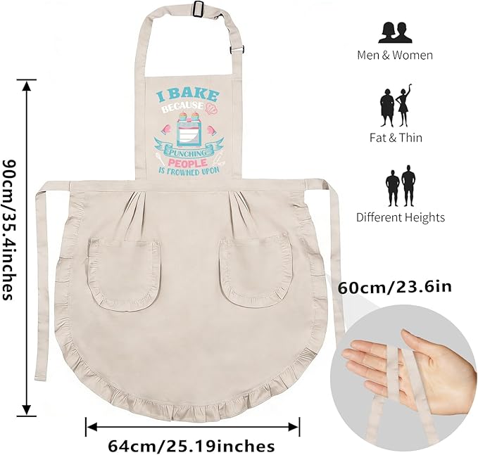 Baking Gifts, Baking Aprons, Baking Apron for Women with Pocket, I Baking Because People is Frowned Aprons, Kitchen Cooking Apron for Women Mom Family Mother's Day Thanksgiving
