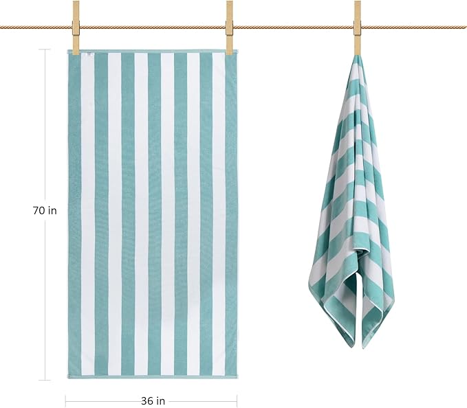 LULUHOME Large Oversized Beach Towel - Big Cotton 36 x 70 Inch Striped Pool Towel, Large Cabana Soft Swimming Towel for Adult Men Women,Aqua