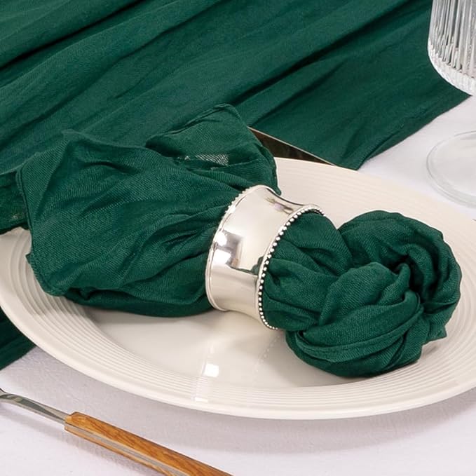 MLMC 10 Pack Emerald Green Cheesecloth Napkins Bulk Washable Cloth Napkins Set of 10 21"x21" Dark Green Rustic Boho Gauze Dinner Table Napkins for Wedding Bridal Shower Family Gathering Decor