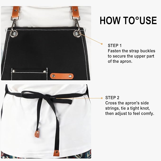 Men's Canvas Tool Apron, Heavy Duty Multi-Pocket Work Apron for Woodworking Gardening Bartender Adjustable Straps