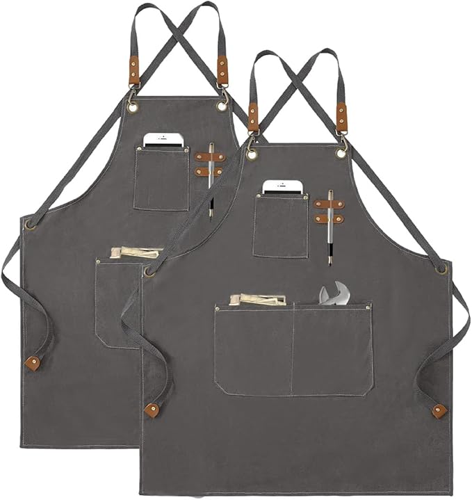 Aprons For Women Men With Pockets 2 Pcs,Kitchen Waterproof Hair Stylist Linen Bbq Tool Canvas For Adults Apron
