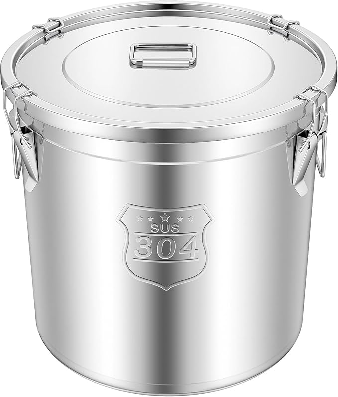 12.7Gal Stainless Steel Canister with Airtight Lid 58-73Lbs Flour Storage Containers for Kitchen Metal Rice Bucket Coffee Canister Dog Food Container Milk Can w/Handles&Sealing Buckles (48L)