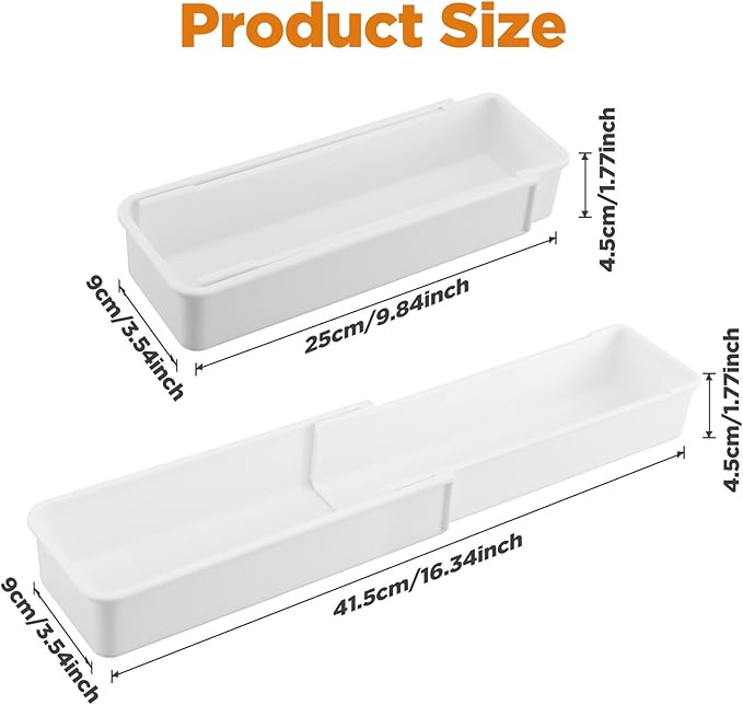4 PCS Expandable Drawer Organizer, Adjustable Drawer Organizer Trays, Drawers Dividers Organizers and Storage For Office Supplies, Pens, Makeup,Utensils, Tools, Flatware and Junks, White