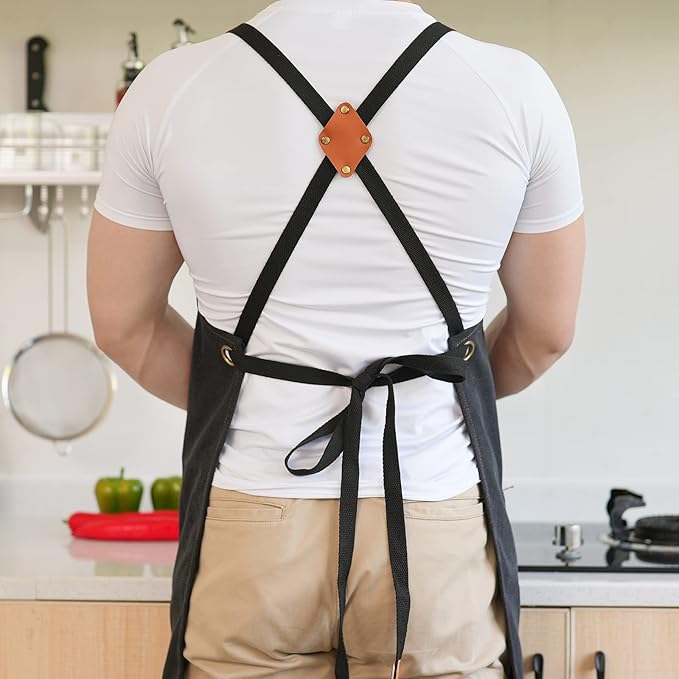 Aoomzoon Canvas Aprons for Men Chef Apron, Work Apron with Large Pockets - 16oz Heavy Duty Cross Back, BBQ, Cooking