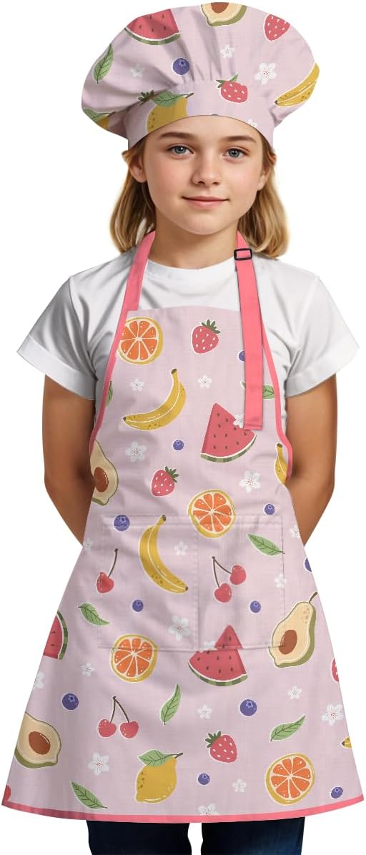 SANDJEST Kids Apron with Chefs Hat Set, Kitchen Apron Gifts