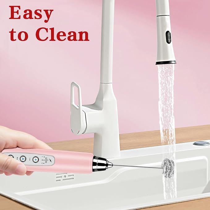 BSRGMS Milk Frother Handheld for Coffee, Electric Whisk 3 Speed Adjustable, Drink Mixer with Stainless 3 Whisks, Rechargeable Hand Frother Wand, Foam Maker for Latte Cappuccino Hot Chocolate Egg Pink