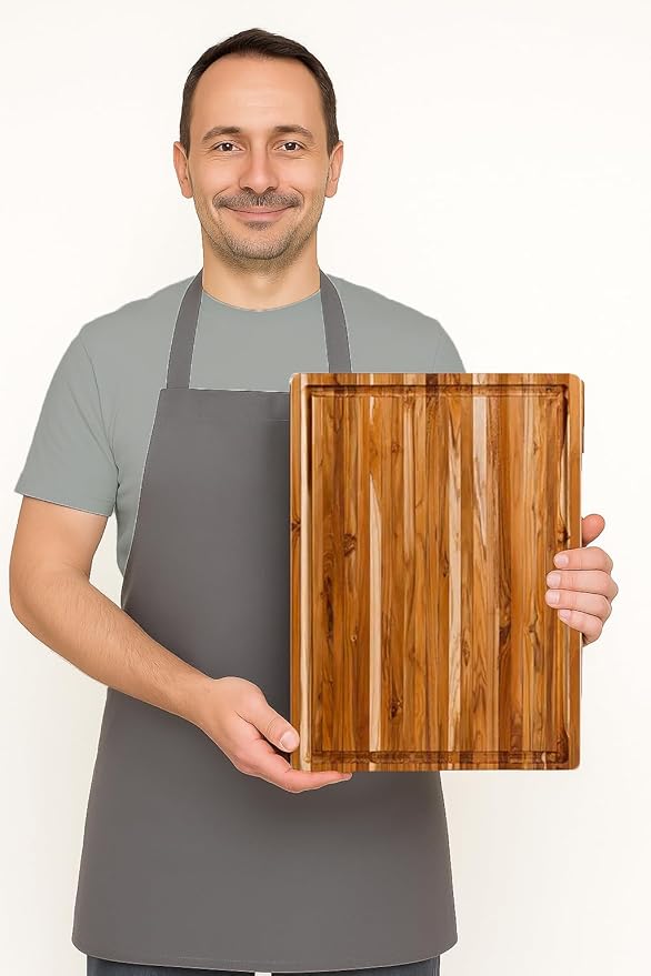 Teakhaus Cutting Board - Medium (M) Wood Cutting Board with Juice Groove (18”L x 14”W) Holiday Gift Ideas for Men and Women - Gift-Ready, Thin, Lightweight, Reversible, Knife Friendly - FSC Certified