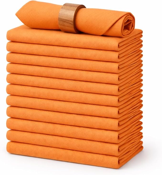 Marubhumi Cotton Cloth Dinner Napkins Set of 12, 18x18 Natural Premium Quality Mitered Corners Cotton Blend Wedding and Cocktail Napkins, Machine Washable (Orange)