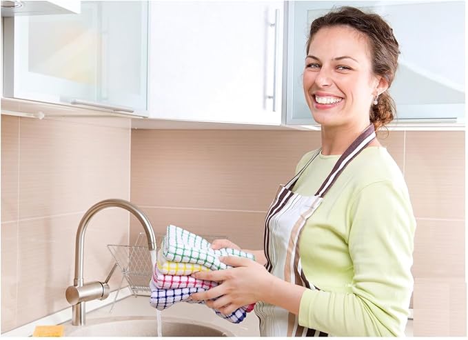 Kitinjoy Cotton 12 Pack Terry Kitchen Towels, 16 x 25 Inches Super Soft and Absorbent Dish Towels, Quick Drying Hand Towels for Kitchen Drying, Yellow