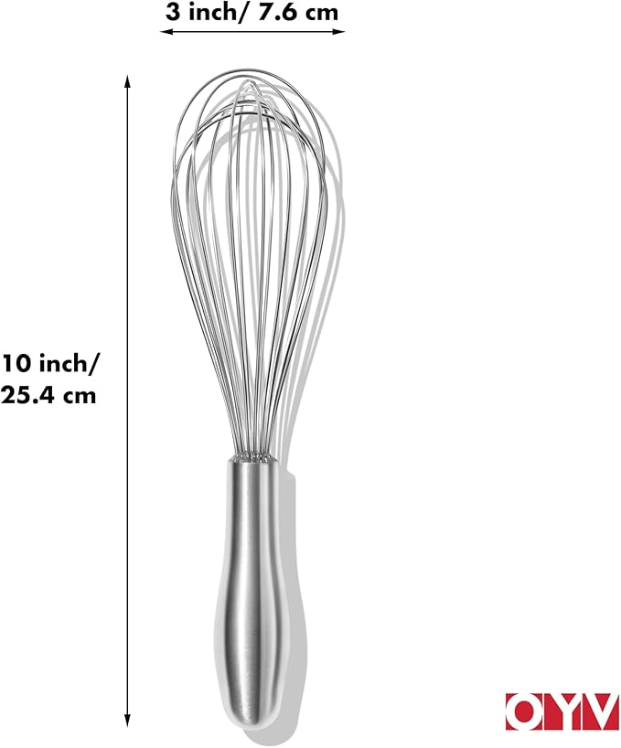 OYV 18/10 Stainless Steel Whisk, Ergonomic Handle, Dishwasher Safe Metal whisk, Professional Whisk for Kitchen Cooking, Perfect for Blending, Whisking, Baking, and Beating, 10-Inch Wire Wisk