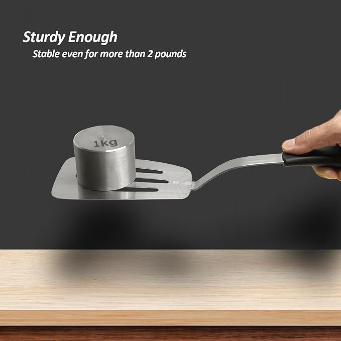 Stainless Steel Flexible Spatula Slotted Turner, XiaoZu Thin Metal Spatula for Cast Iron Skillet, Thin Blade and Heat Resistant Silicone Handle, Great for Egg, Cookie, Meat, Crep, Medium + Large
