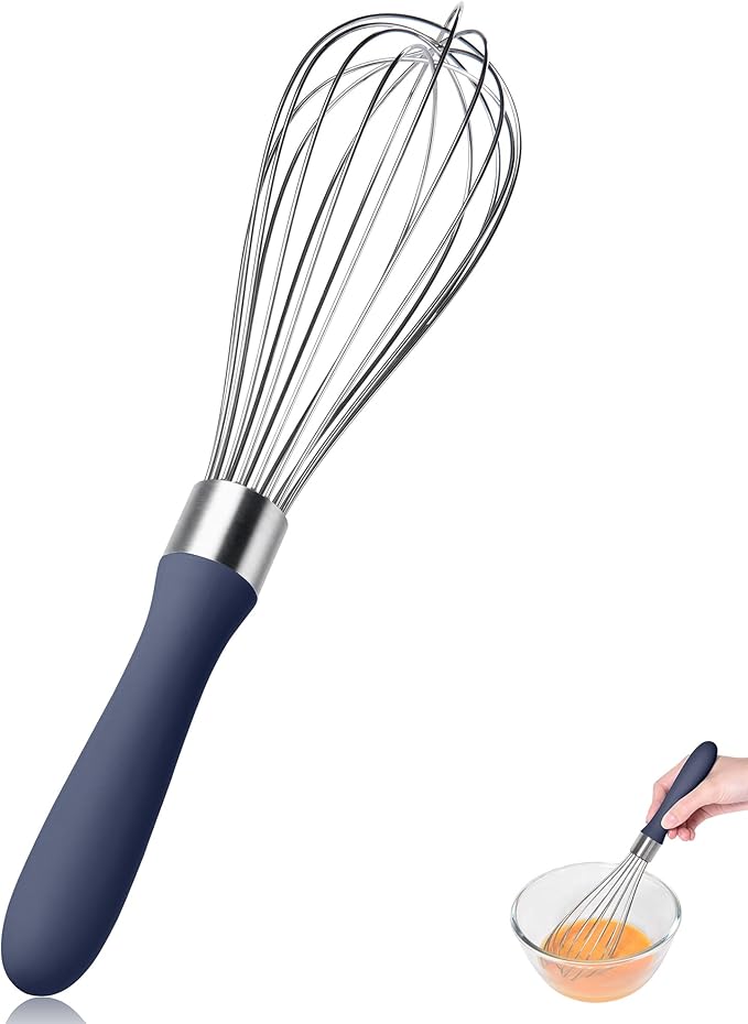 11.1inch Kitchen Wire Whisk, 18/10 Stainless Steel Metal Balloon Wisk （Medium, Midnight Blue）