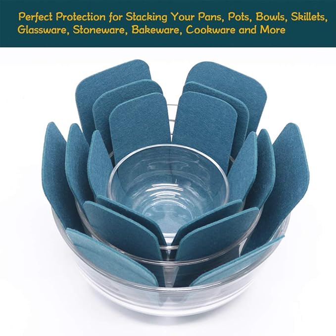 Pan Pot Protectors, Larger & Thicker Pan Protector Pads, 3 Different Sizes, 12 Pcs Pot Seperator Pads for Protecting and Stacking Your Cookware(Cyan)