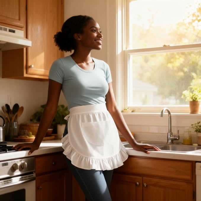 Women’s Waist Aprons with White Pockets Half Server Home Waitress Vintage Servant Apron for Kitchen Cooking