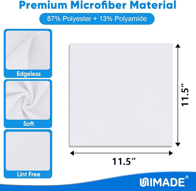 UNIMADE Microfiber Cleaning Cloth, 20 Pack Reusable Microfiber Towels for Cars Lint Free Cleaning Shop Towel Rags for Home Kitchen Automotive Bar Mechanic Restaurant Garage, 11.5"x 11.5", White