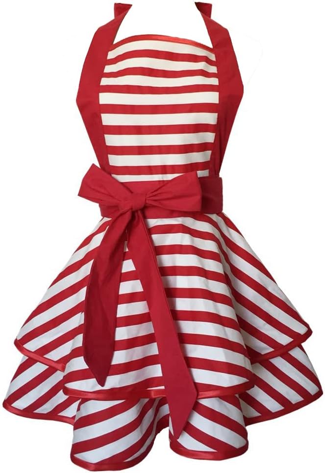 Hyzrz Lovely Handmade Cotton Retro Aprons for Women Girls Cake Kitchen Cook Apron for Mother's Gift (Red)