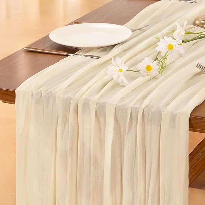 Socomi Beige Cheesecloth Table Runner Easter Spring Boho Rustic Gauze 120 inch 10FT Cheese Cloth Runner for Wedding Party Baby Shower Birthday Home Decor Holiday Decorations