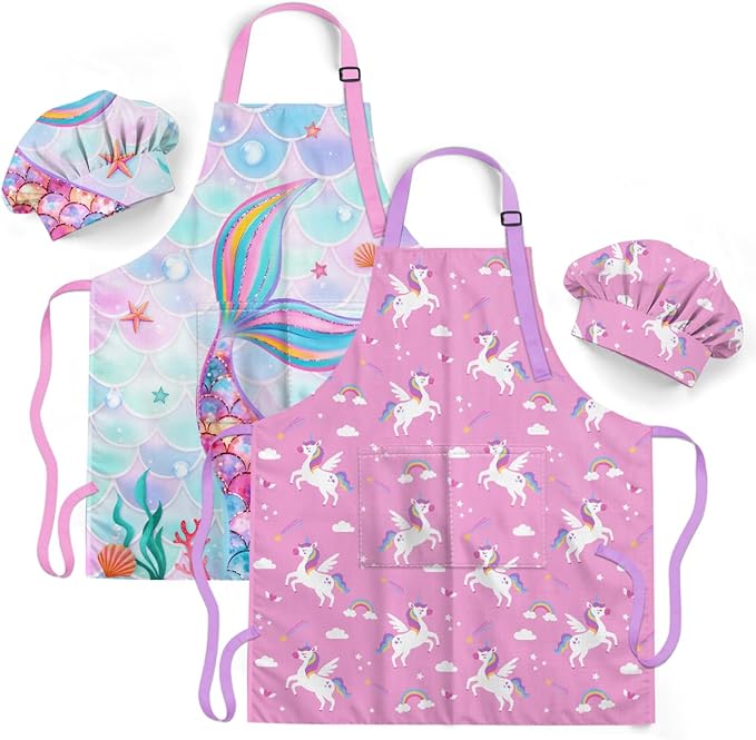 SANDJEST Kids Apron with Chefs Hat Set, Kitchen Apron Gifts