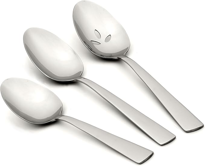 Oneida Nocha Everyday Flatware Serving Spoons, Set of 3 18/0 Stainless Steel, Silverware Set