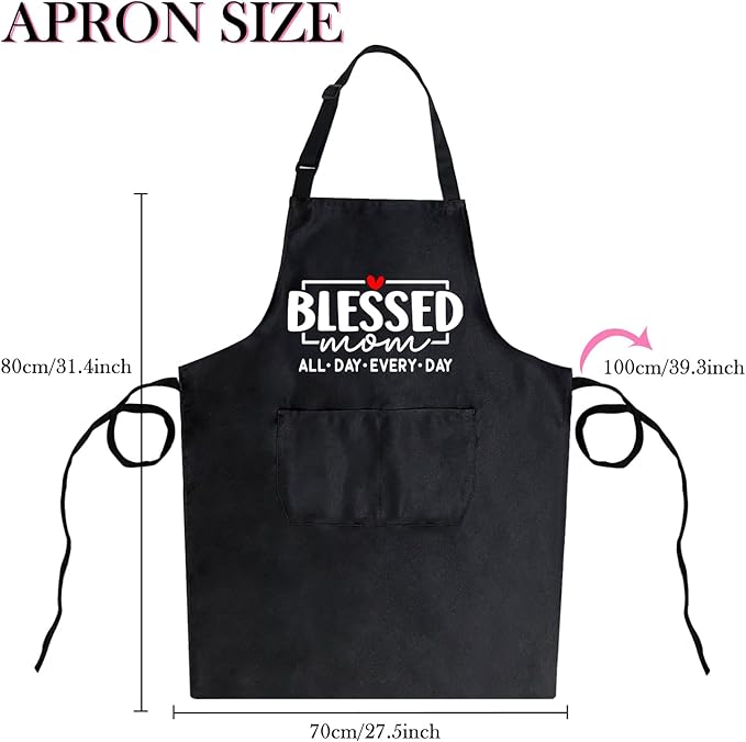 Black Baking Aprons for Women, Adjustable Cooking Baking Kitchen Aprons for Mom Chef with Pockets