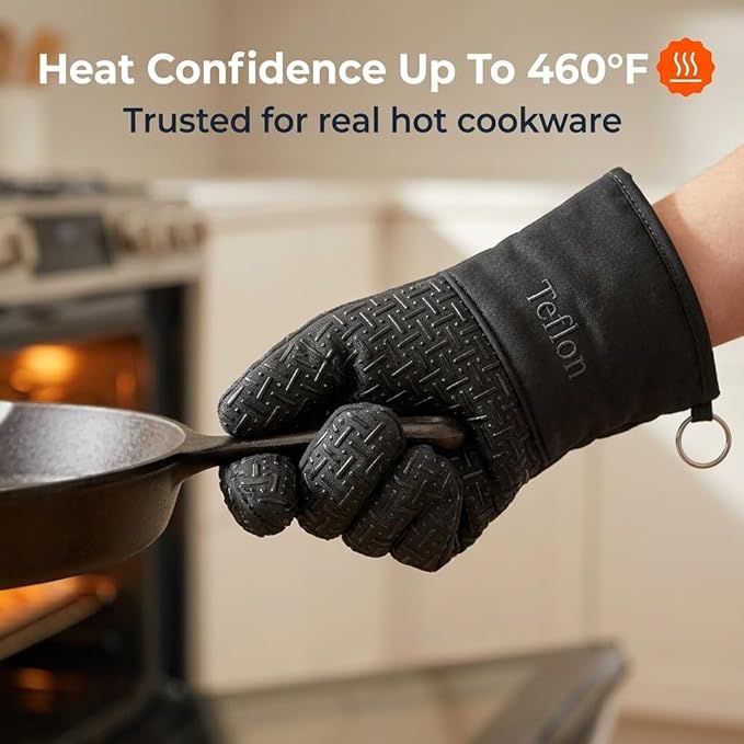 Xlnt Extra Long Oven Mitts (Black) | Teflon EcoElite Water Repellent | Heat Resistant for Oven Cooking, Grill & BBQ | Non Slip Gloves with Teflon EcoElite Finish, Cotton Lining & Hanging Loop