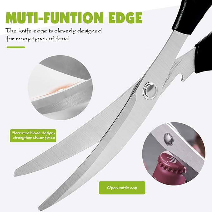 Kitchen Scissors, Korean Barbecue Scissors and Tongs Set,Kitchen Sheras for Meat Cutting, Chicken, Vegetables,Stainless Steel Non-slip Serrated Sharp BBQ Multipurpose Kitchen Sheras Tongs