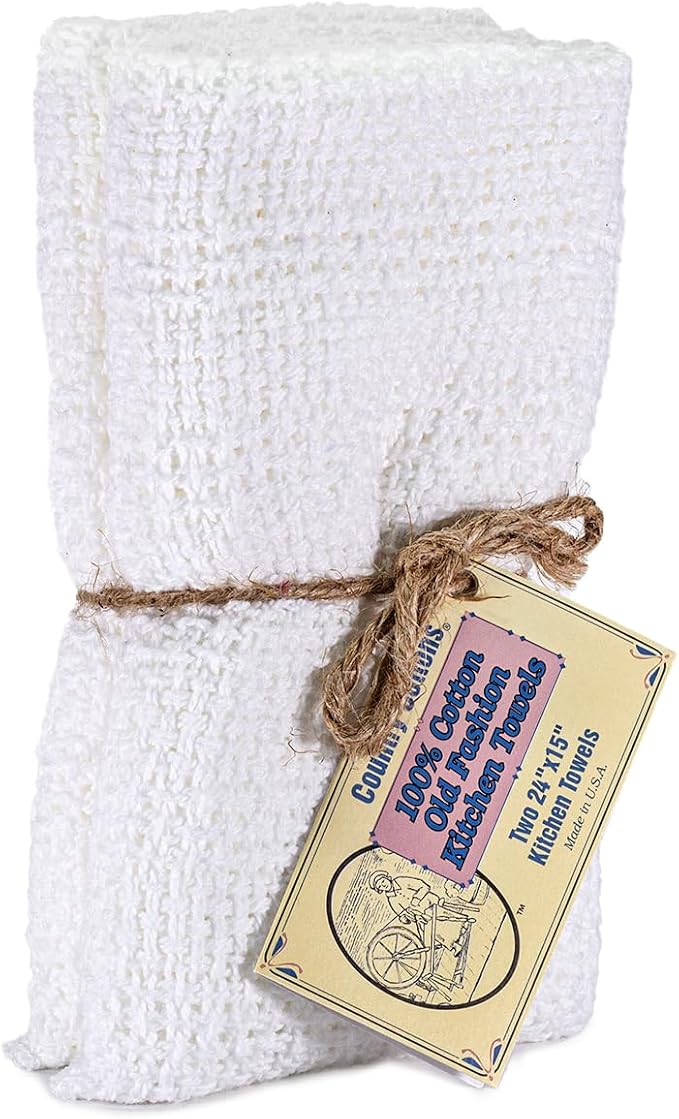 Old Fashion 100% Cotton Kitchen Towels - Set of 2-24"x15" (White)