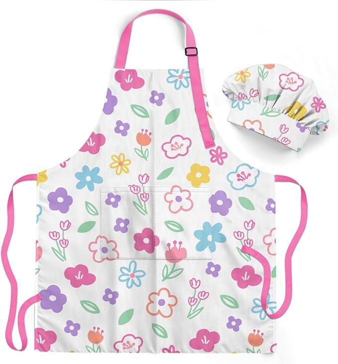 SANDJEST Kids Apron with Chefs Hat Set, Kitchen Apron Gifts