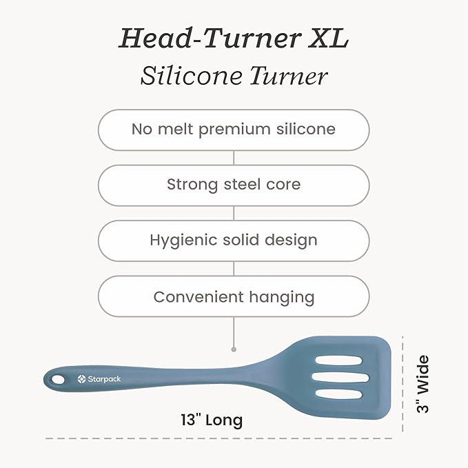 Starpack 'Head Turner' XL Premium Silicone Turner and Slotted Spatula - 13" Turning Spatulas High Heat Resistant to 600°F - Silicone Slotted Spatulas for Cooking - Non Stick Rubber Turning Spatula