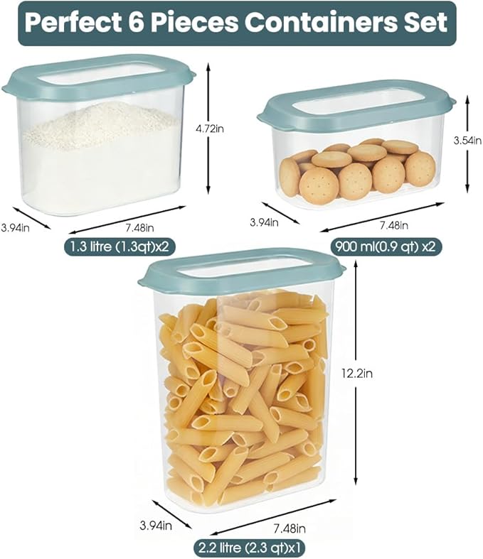 OMIO 5-Piece Airtight Food Storage Containers Set | BPA-Free Plastic Canisters with Easy Snap Lids for Dry Food, Pantry, Kitchen | Organize Cereal, Grains, Snacks, Flour, Sugar