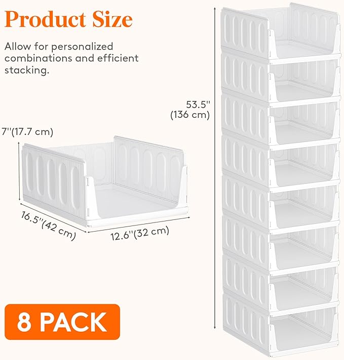 Lifewit 8 Pack Stackable Closet Organizers and Storage Basket for Clothes, Plastic Sweater Storage Bins for Wardrobe, Multifunctional Pants Organizer for RV, Pantry, Kitchen, Dorm, 32 cm/12.6 inch(L)