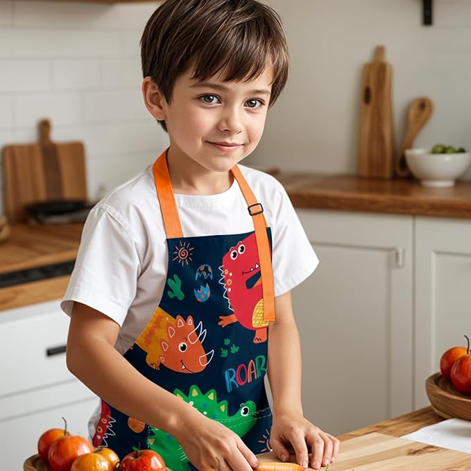 SANDJEST Kids Apron with Chefs Hat Set, Kitchen Apron Gifts