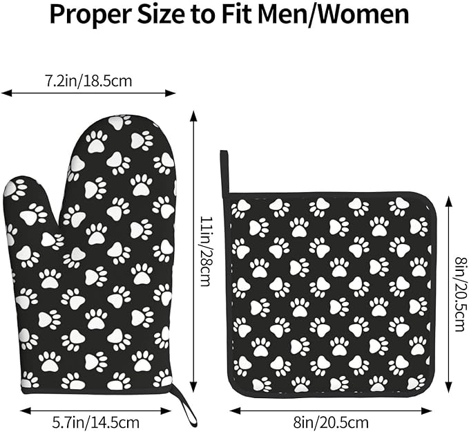 Dog and Cat Paw Print Oven Mitts and Pot Holders Heat Resistant Oven Mitts Safe for Baking Cooking BBQ