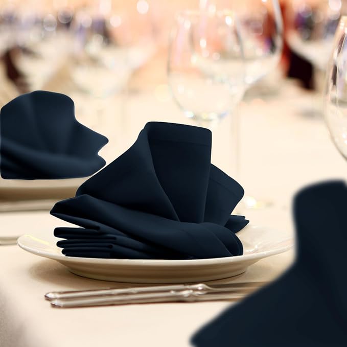 Avalon Kitchen Navy Blue Cloth Napkins Bulk (Pack of 24) - 100% Polyester Dinner Linen Napkins Cloth Washable & Reusable - Durable with Hemmed Edges - Ideal for Parties and Weddings (17x17 Inches)