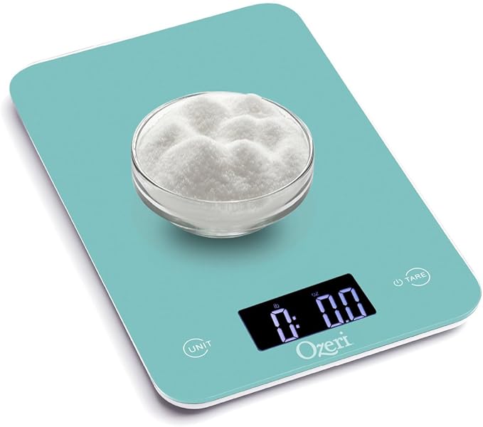 Ozeri Touch Professional Tempered Glass Digital Kitchen Scale, Teal Blue
