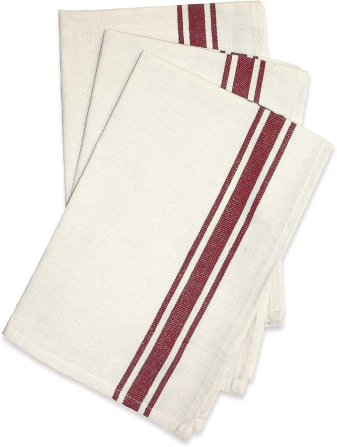 Aunt Martha's PKMAR 3-Pack Retro Maroon Striped Dish Towels, 18 by 28-Inch