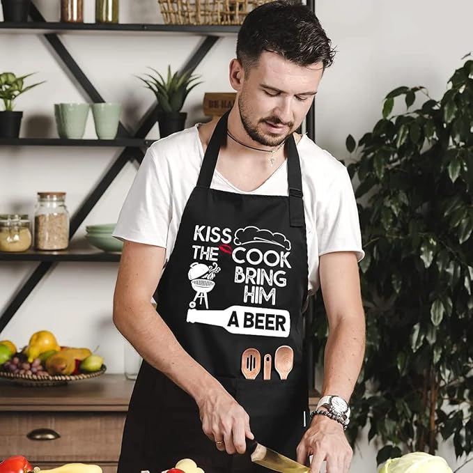 Funny apron for men Adjustable Waterproof with Pockets for Cooking Baking BBQ Gift Apron for Day, Birthday Gifts