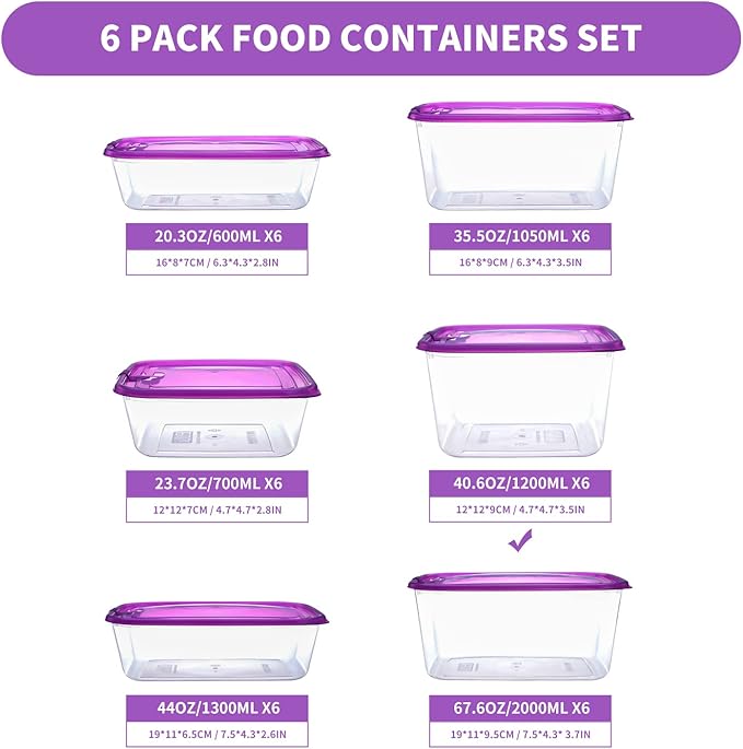 KIGI Airtight Food Storage Containers with Vent Lids for Meal Prep, Lunch, BPA Free, Stackable, Reusable Plastic Containers for Leftovers, Kitchen, Pantry, Fridge Organizer, Freezer Safe (40oz 6PACK)