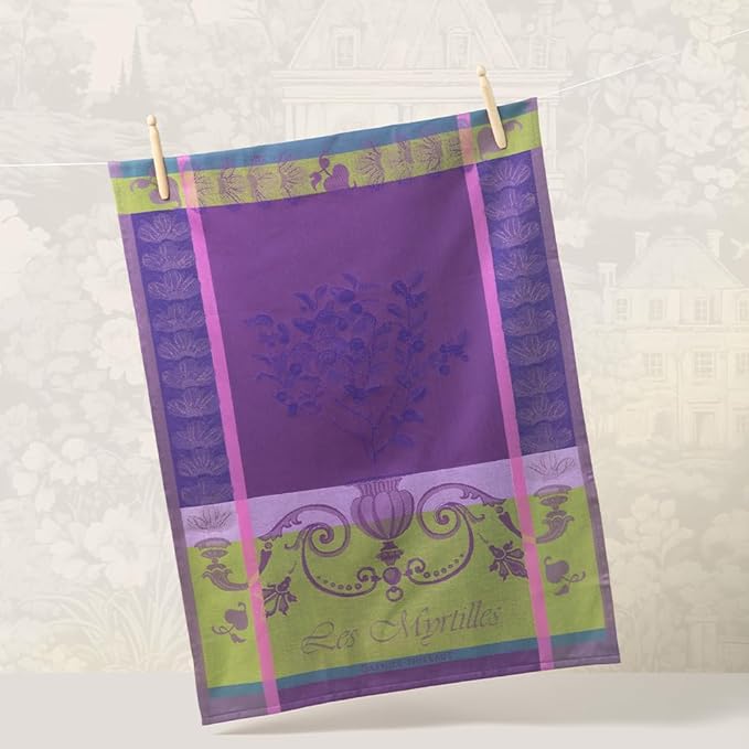 Garnier Thiebaut Myrtilles Violet (Purple Blueberries) French Kitchen Towel 22"x30", Cotton, Jacquard