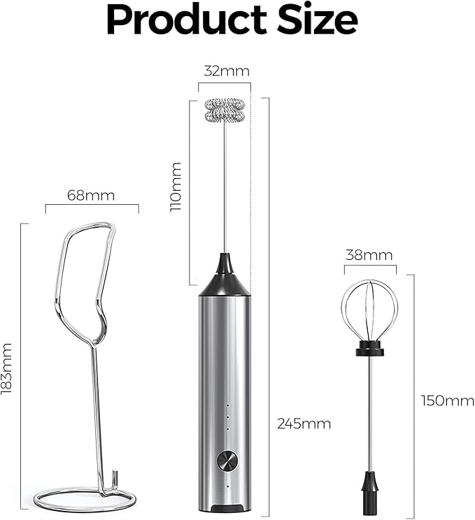 YARRAMATE Rechargeable Milk Frother with Stand, Coffee Frother Stirrer Wand, Handheld Drink Mixer with Stainless Steel Whisk, Electric Whisk Foam Maker for Lattes, Cappuccino, Matcha, Protein Powder