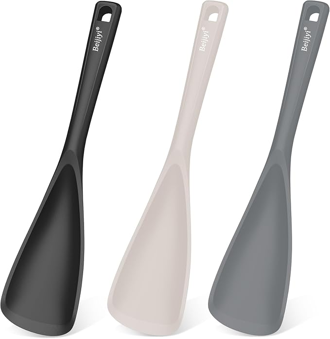 Beijiyi 3 Pack Silicone Spatula Spoon, 12.6 In, Multifunction Kitchen Cooking Spoons, Great for Nonstick Cookware Cooking and Serving, BPA-Free Seamless Design, Multicolor (Black/Grey/Khaki)