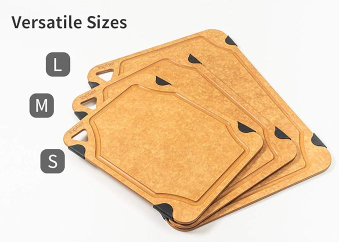 Cutting Board for Kitchen Dishwasher Safe, Toptier, Wood, Fiber , Eco-Friendly, Non-Slip, Juice Grooves, Non-Porous, BPA Free, Small, Silicone, 11.5 x 9.25-inch, Natural Slate