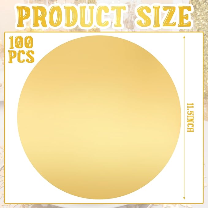 Tioncy 100 Pcs Gold Round Paper Placemats Gold Decorative Disposable Placemats Table Mats for Dining Wedding Table Decoration Home Banquet New Years Festive Party Birthday Holiday