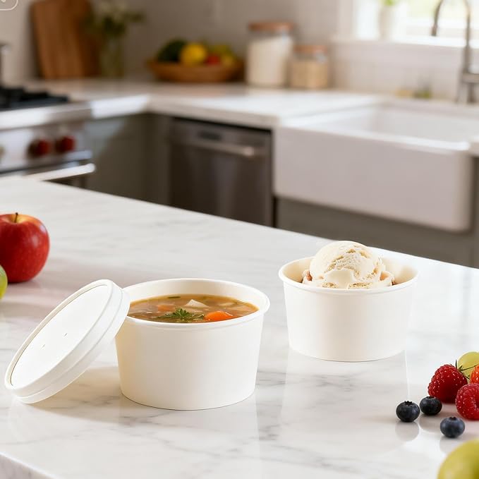 50 Count (16 oz) One - Pint Frozen Dessert Containers with Lids, Ice Cream Cups with Lids, Paper Soup Containers with lids(Wide Mouth)