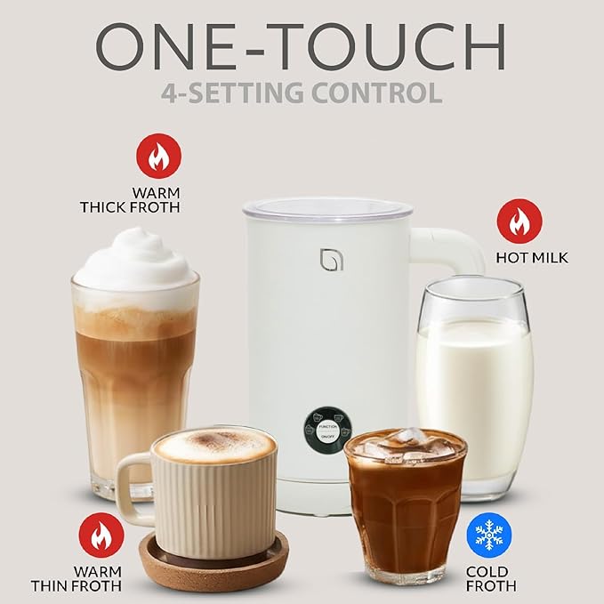 WILLOW Eco Series Milk Frother, 4 in 1 Milk Steamer, One Button Operation Hot and Cold Foam Maker 8.12oz/240ml Milk Warmer for Coffee & Latte, Made from 99% Recycled Plastics, Non-Toxic - WHITE