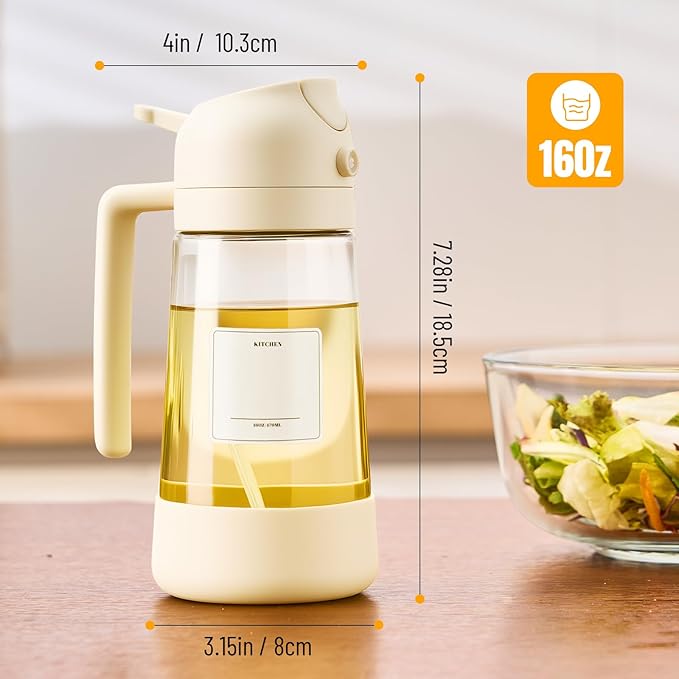 PARACITY 2 in 1 Oil Dipenser Bottle with Silicone Bottom (White-2PCS)