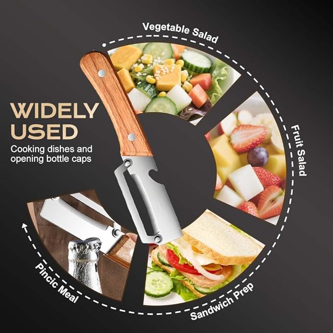 Vegetable Peeler with Wooden Handle, Multifunctional Fruit Peeler for Kitchen, Stainless Steel Blade Peeler with Built-in Bottle Opener (1PC)
